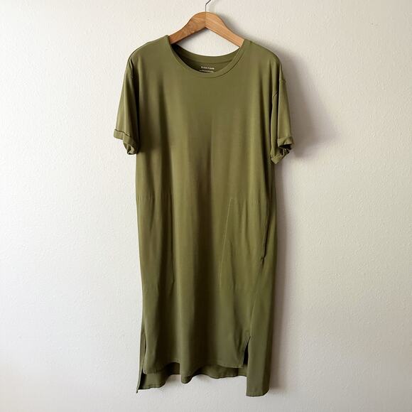 Eileen Fisher Organic Cotton Olive Green Midi T-shirt Dress women's size Medium - Picture 1 of 10